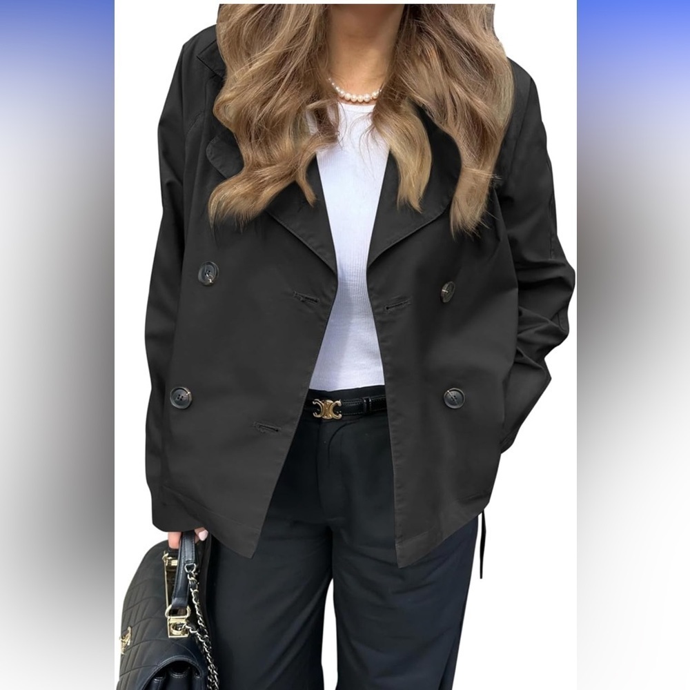 Trench Coat Dbl Breasted Cropped Casual Women’s Sz M Outerwear/W Belt OneDreamer - Picture 1 of 6